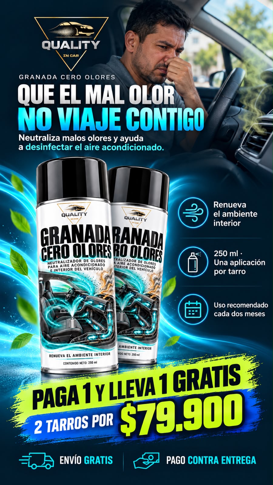 Granada Cero Olores – Limpiador de Aire Acondicionado 🚗